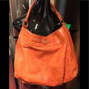 Tori Birch Orange XL Leather Handbag Purse